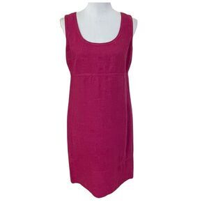 Akris Punto Scoop Neck Mini Linen Shift Dress Pink Magenta Size 8